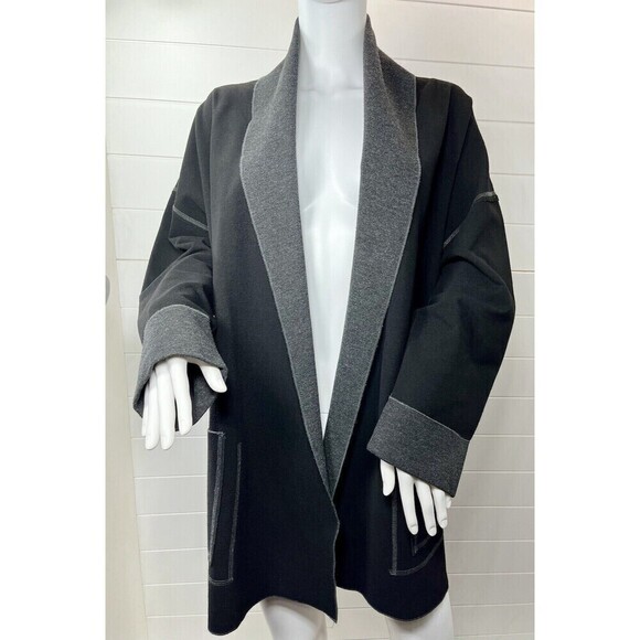 Habitat Black Brushed Fleece Shawl Neckline Oversized Open Lagenlook Jacket Med - Picture 2 of 10